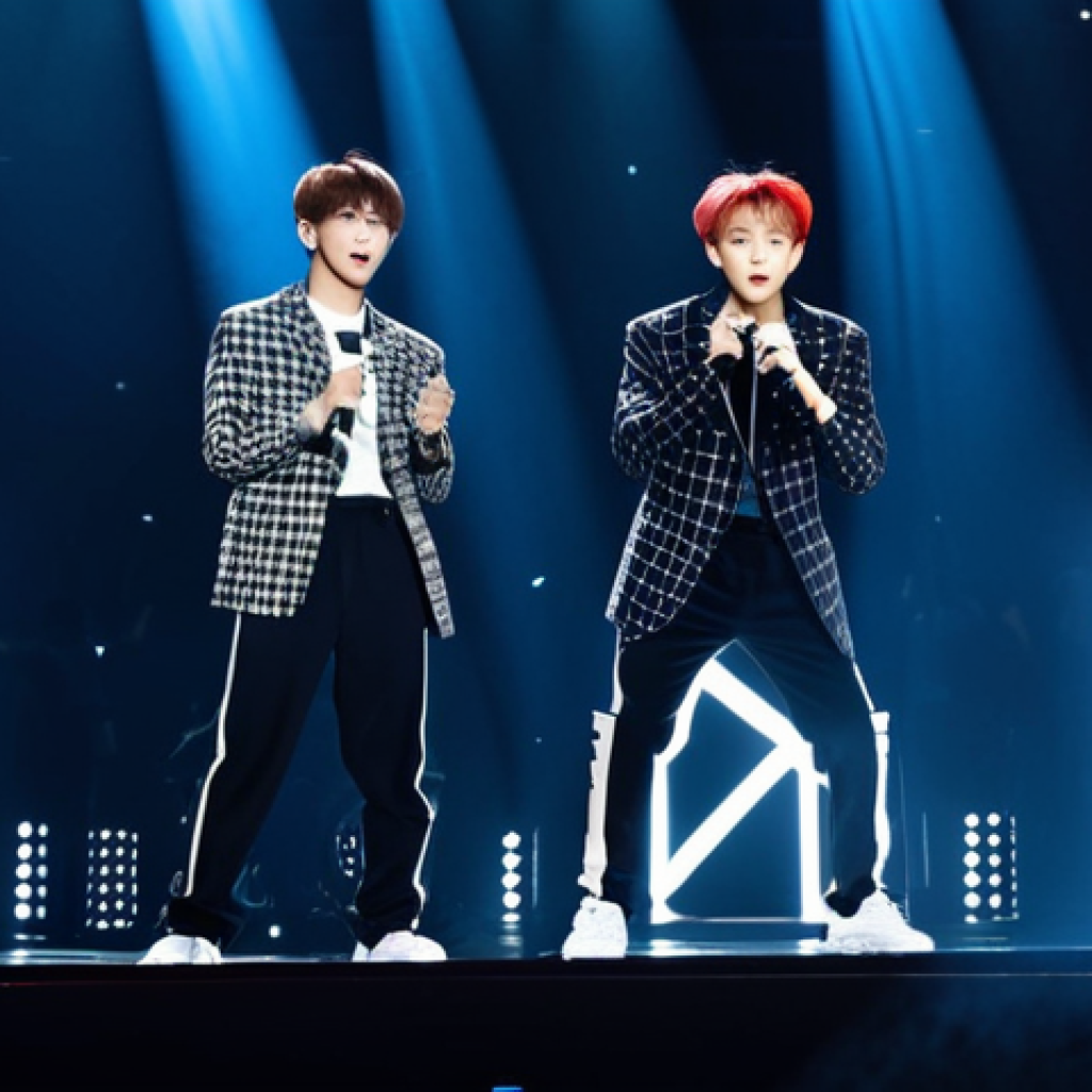 **
A fully clothed EXO-CBX performing on a brightly lit stage in Japan. The members are in modest, stylish outfits, appropriate for a professional concert. The background shows a large crowd of enthusiastic fans holding light sticks. Capture the energy and excitement of the performance with perfect anatomy and correct proportions. Safe for work, appropriate content, family-friendly. Professional photography, high quality.
**