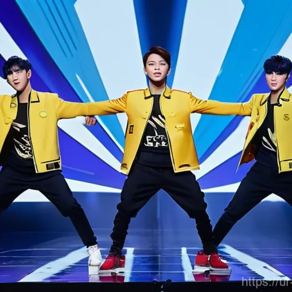 Nine Percent와 중국 아이돌 그룹의 진화 - **A C-Pop Idol Group's Fusion Performance:**
A vibrant, dynamic full-body shot of a male C-Pop i...