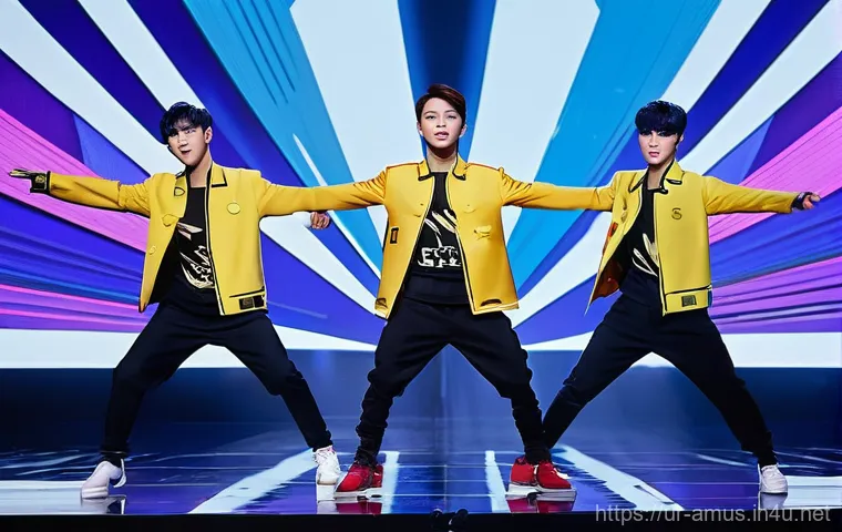 Nine Percent와 중국 아이돌 그룹의 진화 - **A C-Pop Idol Group's Fusion Performance:**
A vibrant, dynamic full-body shot of a male C-Pop i...